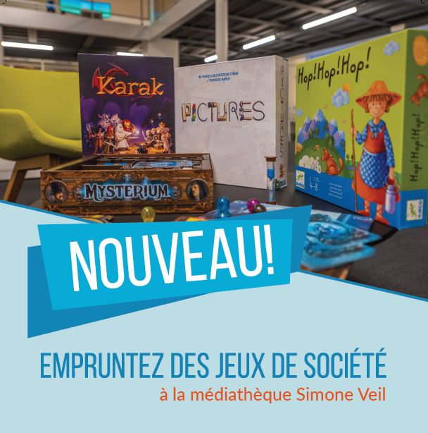 [INFO] Emprunter des jeux de société ? C’est possible à la Médiathèque Simone Veil – Valenciennes ! 😉🤩
Dans un rayonnage dédié, les adhérents pourront emprunter des jeux éducatifs, de stratégie, de coopération, d’adresse ou encore des jeux de cartes. 
➕ de 100 références sont disponibles à l’emprunt 🤩
 + d’infos 👉 https://bit.ly/324L7GQ.