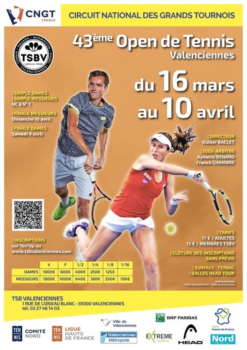[A VOS AGENDAS] La 43ème édition de l’Open de tennis 🎾🎾🎾 s’installe du 16 mars au 10 avril au Tennis Squash Badminton de Valenciennes, 1 rue de l’oiseau blanc à Valenciennes+ d’infos : 03 27 46 14 03