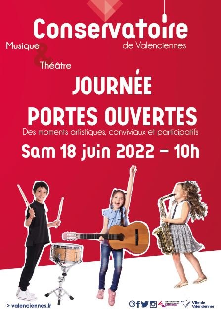 [A vos agendas !] Le conservatoire de Valenciennes Eugène Bozza ouvre ses portes le samedi 18 juin dès 10h. 
Au programme 👉 des moments culturels et conviviaux pour tous – musique, théâtre, MAO, concerts,…
ℹ + d’infos :
▶ sur la programmation 👉 https://www.valenciennes.fr/agenda/le-conservatoire-vous-ouvre-ses-portes/
▶ sur la pré-inscription ouverte jusqu’au 4 juillet 👉 https://www.valenciennes.fr/agenda/les-preinscriptions-pour-le-conservatoire-sont-ouvertes/