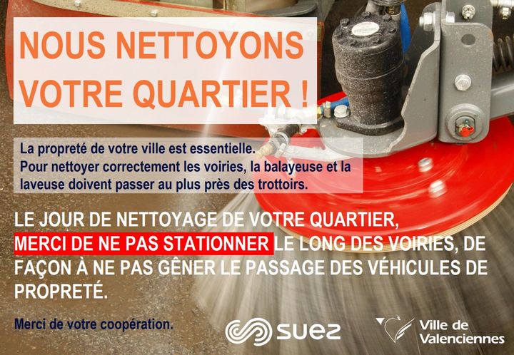 [🚧INFO🚧] Pour compléter l’entretien et le balayage quotidien de l’espace public, la ville de Valenciennes procède à un lavage de fond des rues. 
▶️ Les 399 rues de la ville bénéficieront de ce lavage intensif une fois par an, les axes de grands passages seront lavés 2 fois par an.
▶️ Pour nettoyer correctement les voiries, la laveuse doit passer au plus près des trottoirs – Le jour de lavage de votre quartier, merci de ne pas stationner le long des voiries.
▶️ Des tracts seront déposés dans les boites aux lettres des riverains concernés
ℹ️ Voici le détail des dates de passage par quartier pour le mois de juin 👇
https://www.valenciennes.fr/nous-nettoyons-votre-quartier/