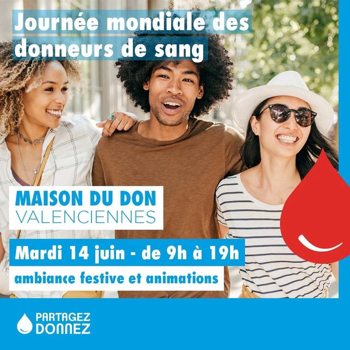 [🩸🩸🩸] Le 14 juin, c’est le retour de la Journée Mondiale des Donneurs de Sang.
A cette occasion, la maison du don de Valenciennes vous déroule le tapis rouge et vous invite au festival des donneurs !
▶ Au programme 👉 un accueil digne des plus grandes stars, techniques de relaxation avant d’entrer en scène Et de multiples surprises !
ℹ Pour prendre RDV et sauver des vies c’est juste ici 👉
https://bit.ly/397xhai
ℹ Le lien de l’événement 👉 https://fb.me/e/3j6iOX5d7