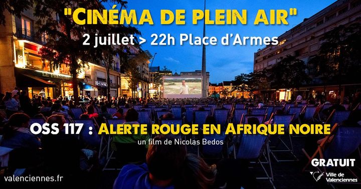 [🎬🎬🎬] Le cinéma de plein air fait son grand retour. Samedi 2 juillet, la place d’armes se transforme en salle de ciné.
À l’affiche, un film à (re)découvrir : OSS 117 : Alerte Rouge en Afrique noire avec Jean Dujardin et Pierre Niney, réalisé par Nicolas Bedos, début de la séance à 22h.
ℹ On vous attend avec le sourire😁, vos rires🤣🤣, n’oubliez pas vos pop corn 🍿🍿, nous on vous prête les transats et on a commandé de soleil🌞