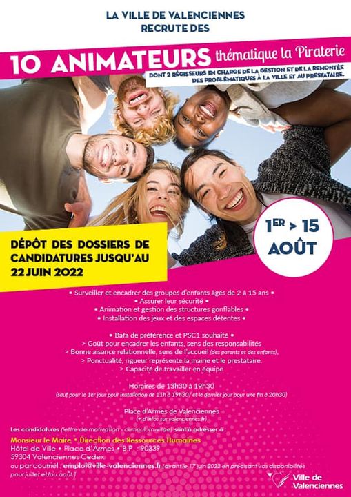 TU CHERCHES UN JOB CET ÉTÉ ? 
La Ville de Valenciennes recrute 👇