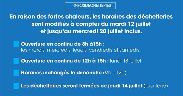 [INFO] ⚠️ En raison des fortes chaleurs, les horaires de la déchetterie sont modifiés à partir de demain ⚠️