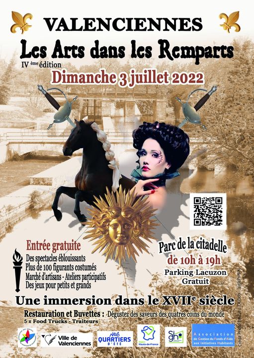 [LES ARTS DANS LES REMPARTS] RDV dimanche 3 juillet au parc de la Citadelle dès 10h. Les Arts dans les remparts vont vous offrir pour leur 4ème édition, une vraie immersion dans le XVIIème siècle. Costumes d’époque, artistes aux numéros exceptionnels et autres artisans vont animer votre journée.
😋😋 Le midi 5 food trucks traiteurs régaleront vos papilles 😋😋
Venez nombreux et faites passer le message 😉
ℹ 
▶️ lien de l’événement 👉 https://fb.me/e/3f5B42kIl
▶️ entrée et spectacles gratuits