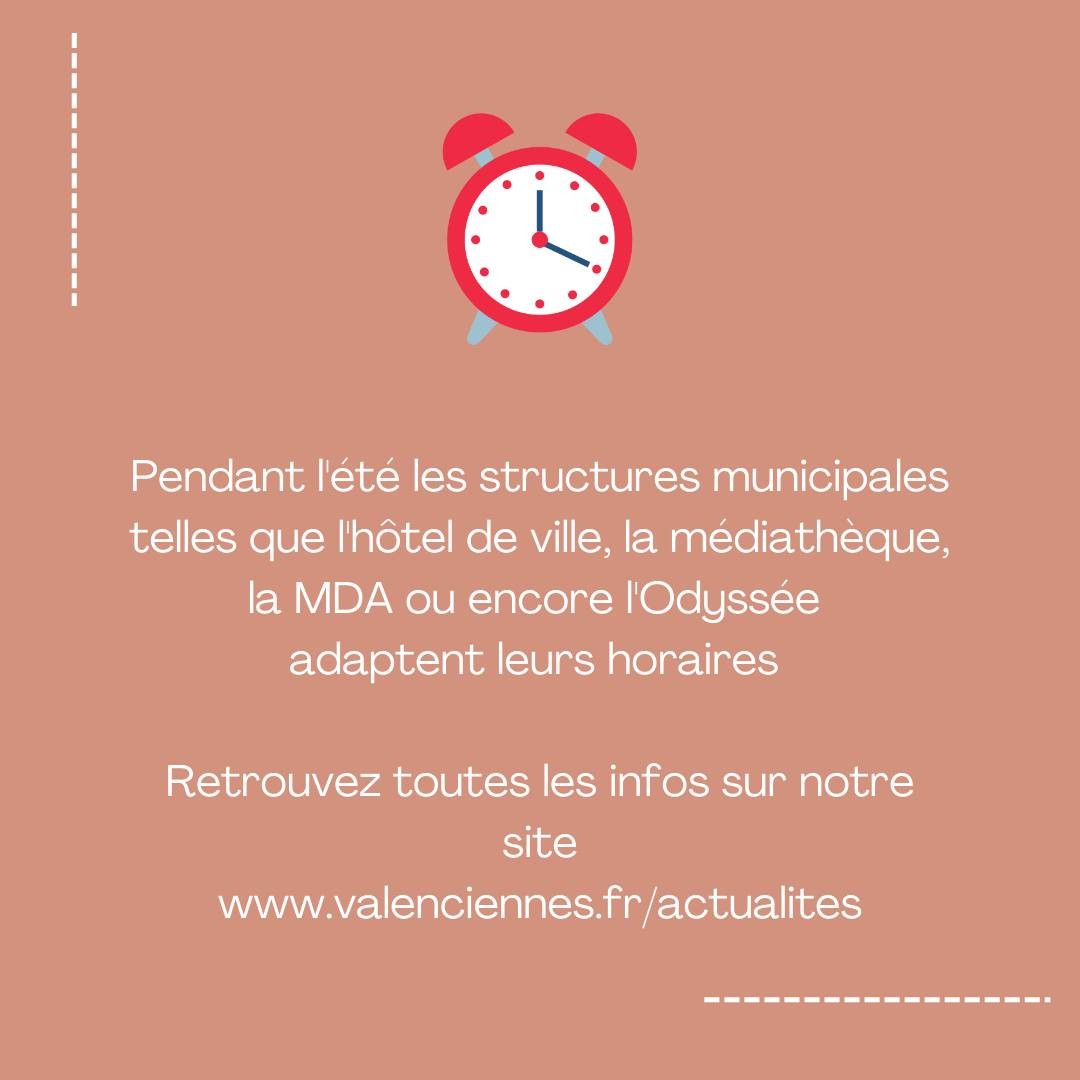 [ INFO VILLE ] A noter : les structures municipales passent à l’heure d’été ! ⌚

 #valenciennes_maville #valenciennesmetrople #changementhoraires #estival #horairedété
