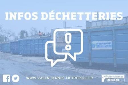 ⚠️Modification horaires déchetterie 10 au 13/08 ‼️

👉En raison des fortes chaleurs prévues ☀️, la déchetteries de Valenciennes ouvrira 𝗲𝘅𝗰𝗲𝗽𝘁𝗶𝗼𝗻𝗻𝗲𝗹𝗹𝗲𝗺𝗲𝗻𝘁 𝗱𝗲 𝟴𝗵 à 𝟭𝟱𝗵 𝗲𝗻 𝗷𝗼𝘂𝗿𝗻é𝗲 𝗰𝗼𝗻𝘁𝗶𝗻𝘂𝗲 𝗱𝘂 𝗺𝗲𝗿𝗰𝗿𝗲𝗱𝗶 𝟭𝟬 𝗮𝘂 𝘀𝗮𝗺𝗲𝗱𝗶 𝟭𝟯 𝗮𝗼û𝘁 𝟮𝟬𝟮𝟮 𝗶𝗻𝗰𝗹𝘂𝘀.

👉Pour rappel ⛔️ ⤵️
– la déchetterie sera fermée 𝗹𝗲 𝗹𝘂𝗻𝗱𝗶 𝟭𝟱/𝟬𝟴
– la déchetterie amiante est fermée au mois d’août
Merci de votre compréhension.