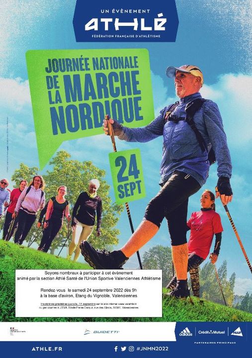 [🥾INFO🥾] Le samedi 24 septembre, l’US Valenciennes Athlétisme vous donne RDV dès 9h à la base aviron de l’étang du Vignoble pour participer à la 8ème édition de la Journée nationale de la marche nordique, la plus grande opération découverte de la discipline, organisée partout en France par la Fédération Française d’Athlétisme.
▶ Au programme de la journée : échauffement collectif, initiation, Nordic’Fit, tours d’étang, étirements, contrôle technique et conseils du coach.
▶ Inscription obligatoire 👉 https://urlz.fr/jfAb