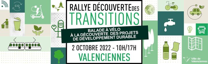 [🛴🚲 J-2🛴🚲] Participez au rallye découverte des transitions 😉️ RDV dimanche 2 octobre de 10h à 17h.
👉Dans le cadre de la semaine du développement durable, venez découvrir des actions menées en faveur des transitions écologiques à travers un rallye cyclable 🛴 🚲
▶ Au programme :
18km à vélo ou en trottinette 🛴 pour rejoindre 7 lieux 📍 sur différentes thématiques : l’énergie, les mobilités, l’eau, l’air, les consommations, la biodiversité.

Cette balade gratuite à travers la ville de Valenciennes, vous emmènera sur le site du vignoble pour un pique-nique 🥪🍎 convivial en musique 🎶, en présence de FRESH-foodtruck

➕ d’infos :
👉 le lien de l’événement (plan du parcours, pause déj’, jeu concours : https://fb.me/e/26s9GyKI0
👉 les infos sur le site de la ville : https://www.valenciennes.fr/rallye-decouverte-des-transitions/