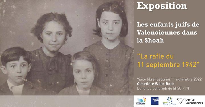 [PASSEURS DE MEMOIRE] Jusqu’au 11 novembre, vous pouvez découvrir l’exposition « La rafle du 11 septembre 1942 » au cimetière Saint-Roch. Cette exposition retrace les parcours des enfants juifs de Valenciennes qui ont vécu la rafle du 11 septembre 1942. 
👉Merci aux élèves du Lycée de L’Escaut : Antoine, Syrine, Lou Anne, Mathurine, Jérémy et Antoine, ainsi qu’à leur enseignante Hélène Lamacz, qui ont réalisé l’année dernière ce travail de mémoire dans le cadre du projet de la Région Hauts-de-France, en partenariat avec les Rectorats d’Amiens et de Lille et le Mémorial de la Shoah