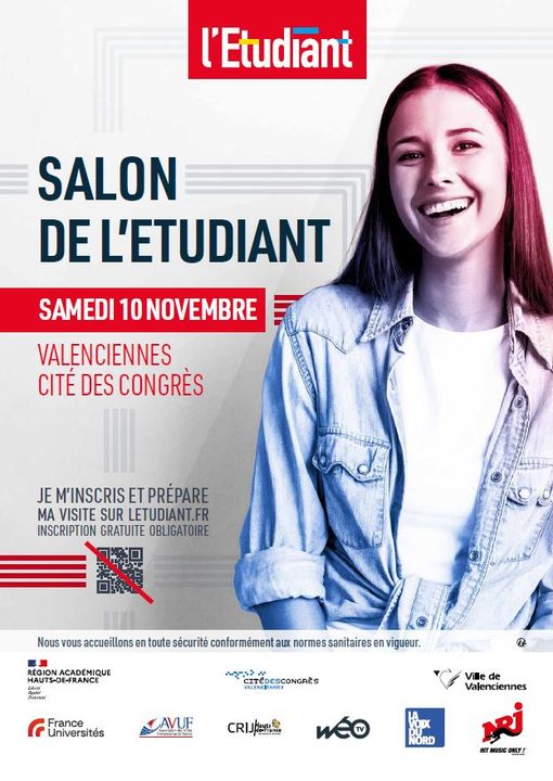 [SALON DE L’ETUDIANT] Un RDV incontournable pour réfléchir à ton projet d’orientation, ton futur métier, et construire ton parcours d’études.
▶️ Tu es au lycée ? 
▶️ Tu prépares tes choix de spécialités et tes candidatures Parcoursup ?
Profite de la présence des représentants de nombreuses formations et d’étudiants qui t’apporteront des conseils personnalisés sur les choix d’études qui s’offrent à toi. (informations sur les formations, conditions d’admissions, programmes, stages, débouchés ou poursuites d’études).

😉 Une occasion unique d’obtenir des conseils personnalisés ! 😉

ℹ️ Planifie ta venue au salon 👉https://salon-de-l-etudiant-valenciennes.salon.letudiant.fr/
❗️ Télécharge en ligne ton invitation personnelle sous forme de QR Code. Celle-ci est gratuite et obligatoire pour accéder au salon. 😉