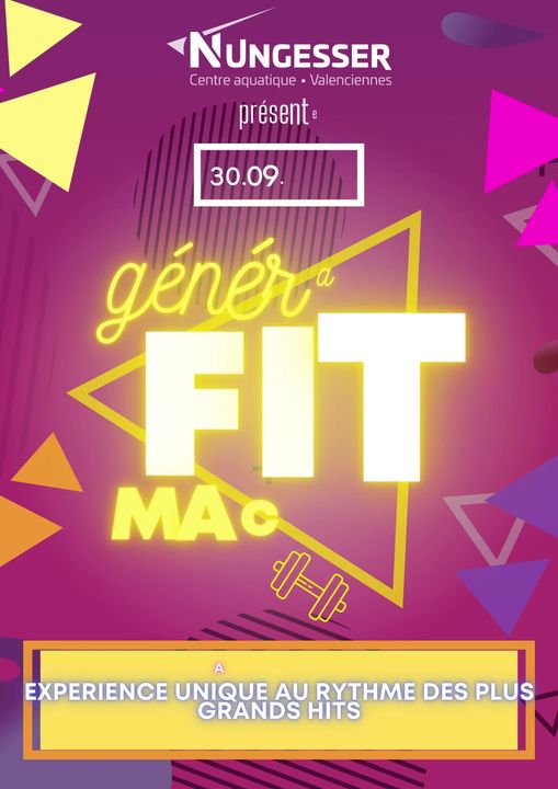 [🎉ÉVÈNEMENT🎉] Le Centre aquatique Nungesser organise une soirée GÉNÉRATION FIT MACHINE ce vendredi 30 septembre à 19h30 ! 
👉Au programme : 
 ▶️1h d’aquasport pour se remettre en forme ! 🏊‍♂️🏋️
 ▶️Un buffet gourmand salé et sucré 😋
 ▶️Une expérience unique au rythme de vos musiques préférées ! 😍 
+ d’infos tarifs et horaires 👉RDV sur la page officielle Centre aquatique Nungesser