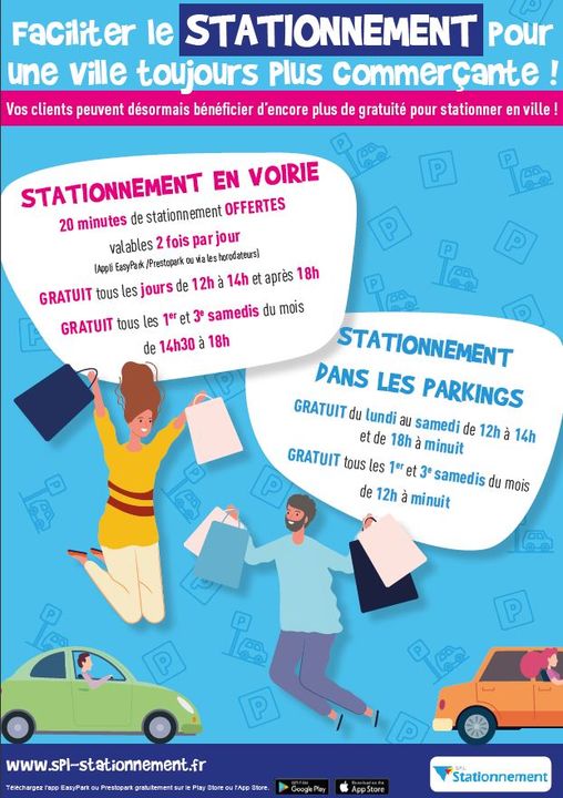 [INFO] Faciliter le stationnement 🚗 pour une ville toujours plus commerçante ! Se garer pour aller au resto 😋, faire ses courses 🛒, du shopping à la pause déjeuner ou après 18h gratuitement et sans contrainte en ville ? 
C’est possible, voici le détail 😉👇