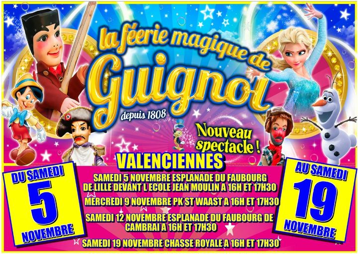 [INFO] Votre 1er RDV avec la féerie magique de Guignol, samedi 5 novembre de 16h à 17h30, esplanade du faubourg de Lille devant l’école Jean Moulin
+ d’infos 👉 https://www.valenciennes.fr/agenda/spectacle-de-marionnette-la-feerie-magique-de-guignol/