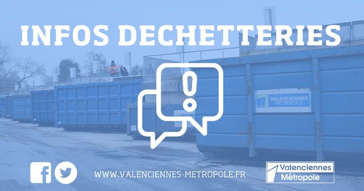 [INFO] La déchetterie de Valenciennes sera fermée aux dates suivantes 👇 
▶️ Samedi 24, dimanche 25 (Noël) et samedi 31 décembre 2022 ainsi que le dimanche 1er janvier 2023 (Nouvel An).
+ d’infos 👉 https://www.valenciennes-metropole.fr/competences/developpement-durable/dechets/dechetteries/