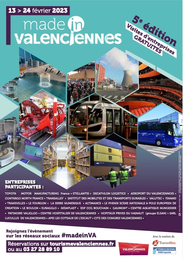 [MADE IN VALENCIENNES #5] RDV du 13 au 24 février pour la 5ème édition « MADE IN VALENCIENNES » ! 
👉L’évènement tant attendu des visites d’entreprises de Valenciennes Tourisme & Congrès ! 
👉Inscriptions 👉 https://www.tourismevalenciennes.fr/agenda?page=1
👉Voici le programme👇