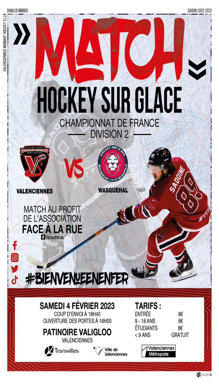 [SPORT] Les Diables Rouges de Valenciennes – VHHC vous attendent à 18h40, RDV à la patinoire Valigloo pour le derby face à Wasquehal
👉Venez nombreux pour encourager l’équipe ! 😉
 #hockeysurglace Face à la rue #diablesrougesvalenciennes #patinoirevaligloo