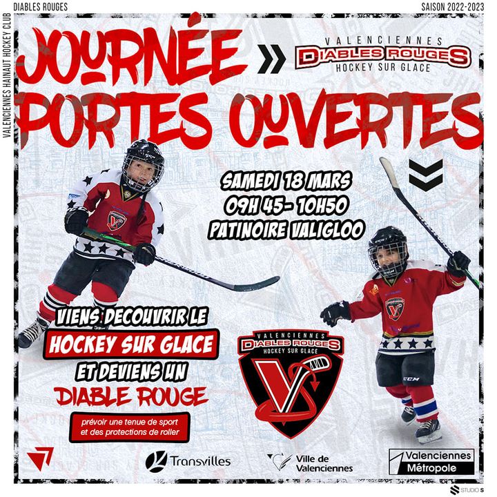 [PORTES OUVERTES] Votre enfant souhaite découvrir le hockey sur glace ?🏒, Les Diables Rouges de Valenciennes – VHHC vous ouvre leurs portes pour la dernière fois de la saison samedi 18 mars de 9h45 à 10h50 !
▶️ Alors si vos enfants ont entre 4 et 10 ans, et sont intéressés, contactez le 06 01 04 59 39 pour vous inscrire 😉
