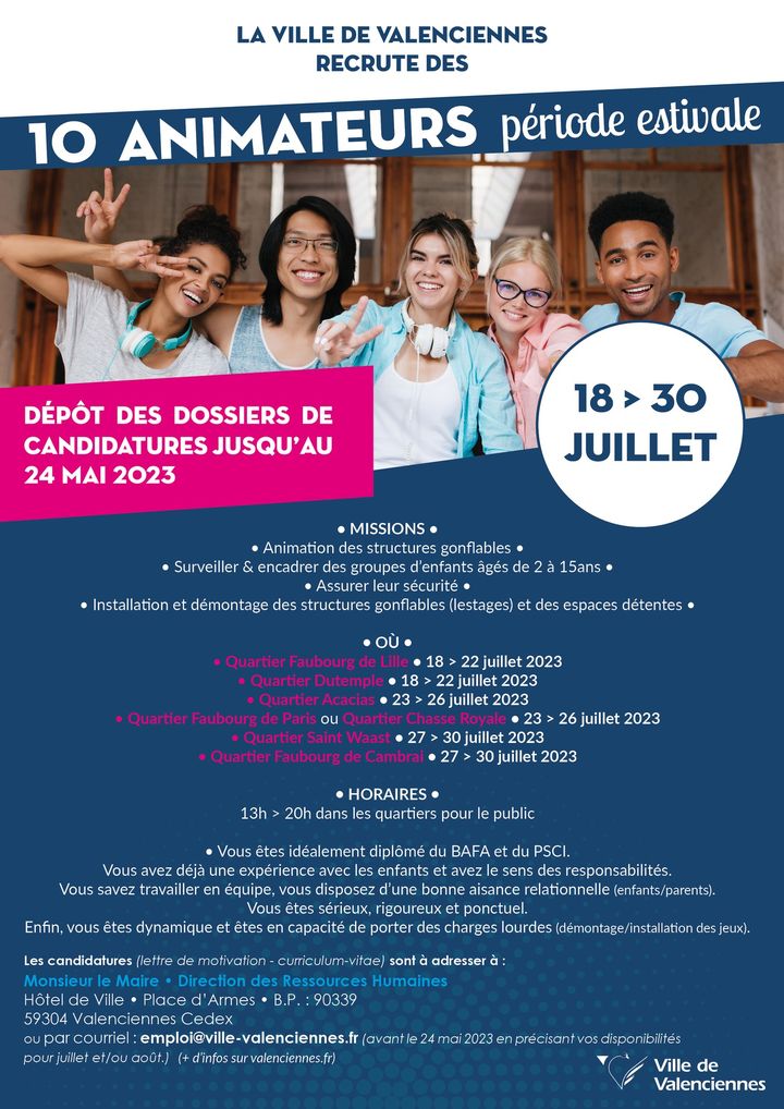 TU CHERCHES UN JOB CET ÉTÉ🤔 ? La Ville de Valenciennes recrute 
ℹ️ Tu as jusqu’au 24 mai pour déposer ta candidature
+ d’infos 👇