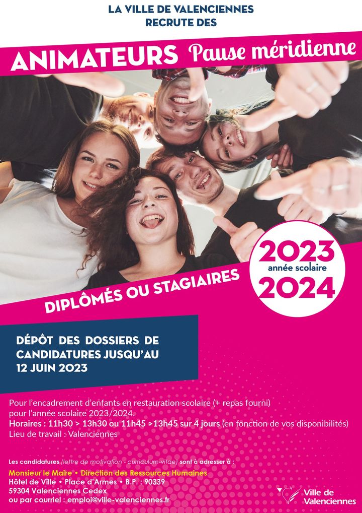 TU CHERCHES UN JOB POUR LA RENTRÉE SCOLAIRE 2023/2024🤔 ? La Ville de Valenciennes recrute 
ℹ️ Tu as jusqu’au 12 juin 2023 pour déposer ta candidature
+ d’infos 👇