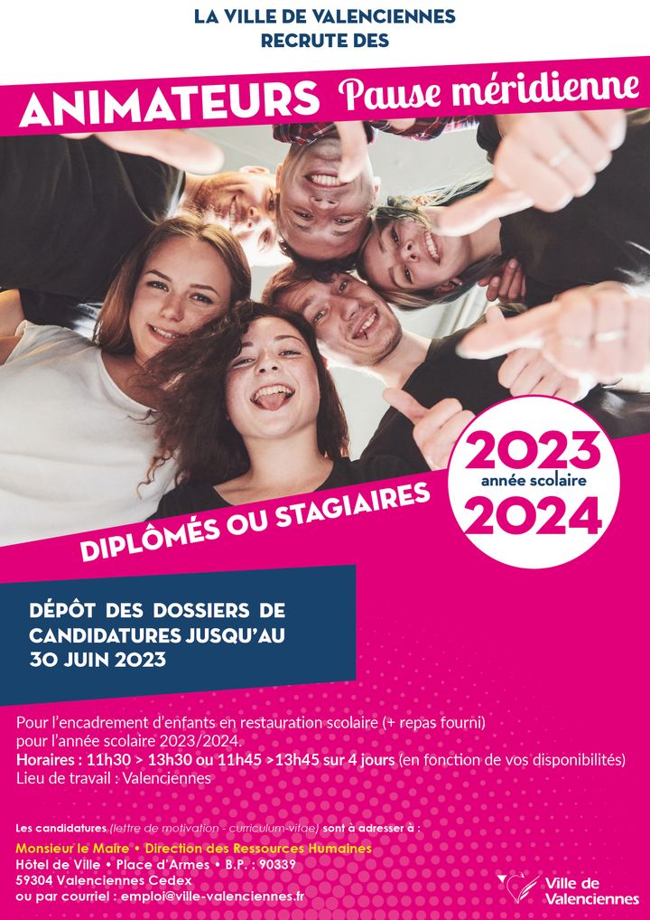 TU CHERCHES UN JOB POUR LA RENTRÉE SCOLAIRE 2023/2024🤔 ? La Ville de Valenciennes recrute 
ℹ️ Tu as jusqu’au 30 juin 2023 pour déposer ta candidature
+ d’infos 👇