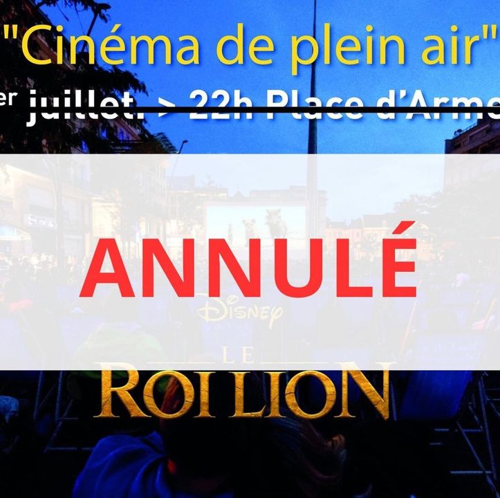 CINÉMA DE PLEIN AIR ANNULÉ 
Conformément aux recommandations des autorités, nous nous devons d’annuler la séance de cinéma de plein air prévue ce 1er juillet.
Nous vous remercions de votre compréhension. Nous vous communiquerons très vite la nouvelle date de diffusion.