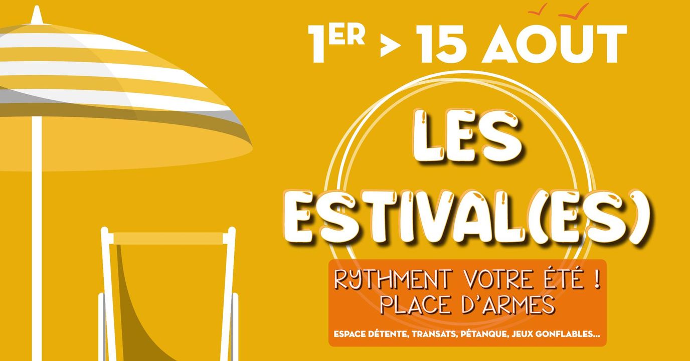 [⛱Les Estival(es)⛱] sont de retour 🤩, dès le 1er août, la place d’armes vous accueille avec vos enfants pour profiter des structures gonflables🏰, de l’espace détente 🕶, des transats, et terrains de pétanque 🌞
▶ au programme : sauts, rires et bonne humeur à volonté !👍
▶ RDV du 1er au 15 août, de 14h à 19h sur la place d’Armes
ℹ️ sur le lien de l’événement : https://fb.me/e/1rwMfv5KW