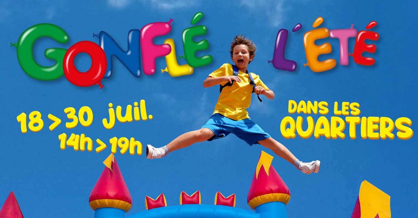 🌞Les jeux d’été sont de retour 🥳, les châteaux et autres structures gonflables ⛱🏰reviennent pour la nouvelle édition de « Gonflé l’été’. 
▶️RDV du 18 au 30 juillet. Toujours gratuite🆓, cette opération ludique investit les quartiers de la ville pour le plaisir de tous🤩
ℹ️ + d’infos sur le lien de l’événement👉 https://fb.me/e/11UwXzJDJ
sur le site de la ville 👉https://www.valenciennes.fr/agenda/gonfle-lete-2/