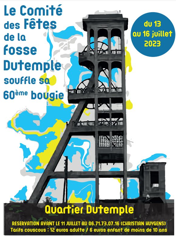 [🎊🍰🎂RDV🎊🍰🎂] Le comité des fêtes de la Fosse Dutemple souffle sa 60ème bougie 🎂 pour l’occasion, ils vous ont préparé un programme aux petits oignons 🥳
▶️RDV du 13 au 16 juillet, au programme 👉 bal, manège, jeux gonflables, crêpes, glaces, tournoi de foot et repas pour le dernier jour (❗attention❗ inscription obligatoire pour le repas avant le 11 juillet.
+ d’infos 👉https://www.valenciennes.fr/agenda/le-comite-des-fetes-de-la-fosse-dutemple-souffle-sa-60eme-bougie/