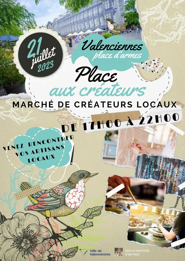[🆕RDV] Vendredi 21 juillet de 17h à 22h, la boutique de créateurs locaux  »Sur le trottoir d’en face » vous propose de découvrir le 1er marché de créateurs🤩👍
👉Venez profiter de ce beau moment de partage pour rencontrer les créateurs artisans de notre belle région et découvrir tous ces passionnés sur la place d’armes.
👉Au RDV : Les ateliers de Lyly – Céramiques des sources – Lomati – Stenna Bijoux – Les Coquettes À Paillettes  – La fée linou bricole – La boutique nomade – Noeuds et brindilles – Aiguille Magique – Bourgeoisie florale – Haut les Fleurs – Atelier Renard des Bois – Les habits extraordinaires – Mes créations du bout des doigts – Claire Mehaddi – L’Hayden Des Fondants – Béton et moi  – Couleurs coeur – Racolleuses,…
ℹ sur le lien de l’événement : https://fb.me/e/1kVHCeOA5