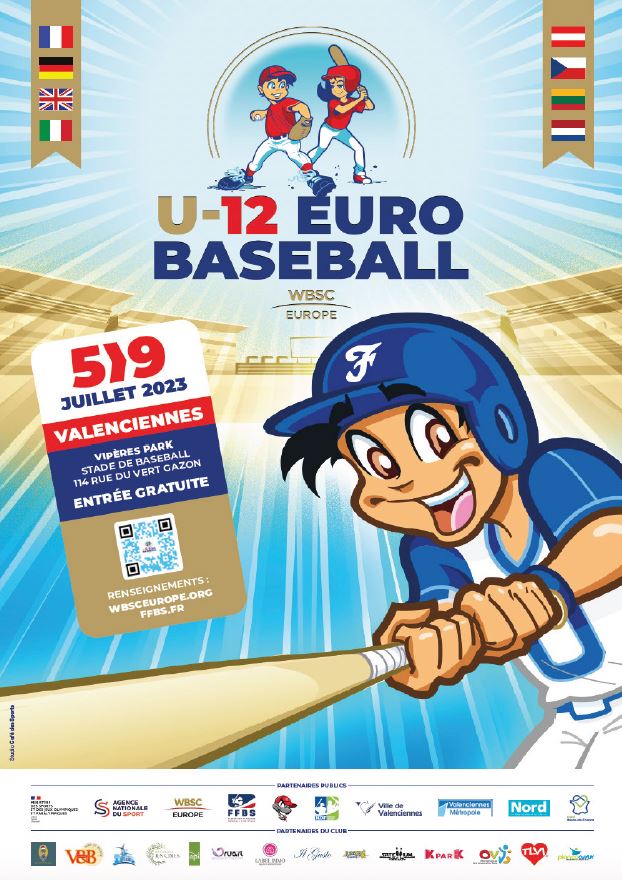 [⚾️⚾️U-12 EURO BASEBALL⚾️⚾️] Pour inaugurer le Championnat d’Europe de Baseball, le Valenciennes Baseball Club prévoit une cérémonie d’ouverture ce mardi 4 juillet, place d’Armes. 
👉Au programme : 
▶️ A partir de 16h, démonstrations et initiations de baseball ;
▶️ A partir de 17h45, défiler des délégations.
🤩Venez nombreux pour accueillir les équipes participantes !
👉RDV du 5 au 9 juillet, pour le championnat U-12 EURO BASEBALL au vipères park, 114 rue du Vert Gazon – Entrée gratuite
ℹ️ www.wbsceurope.org et https://ffbs.fr/ 👇