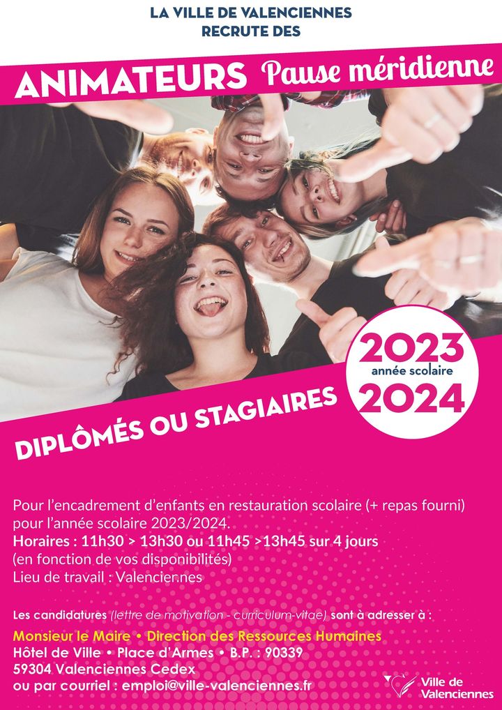 TU CHERCHES UN JOB POUR LA RENTRÉE SCOLAIRE 2023/2024🤔 ? La Ville de Valenciennes recrute des animateurs pour la pause méridienne.
ℹ️ Tu peux dès maintenant déposer ta candidature
+ d’infos 👇