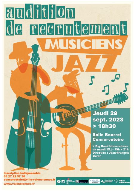 [INFO] Vous avez le jazz dans la peau 🎷 Vous souhaitez rejoindre le « Big Bang Universitaire », RDV jeudi 28 septembre à 18h30, salle Bourrel au Conservatoire de Valenciennes 
l’inscription est indispensable 👉😉 03 27 22 57 30
🎷 🎷 🎷 A vous de jouer 🎷 🎷 🎷