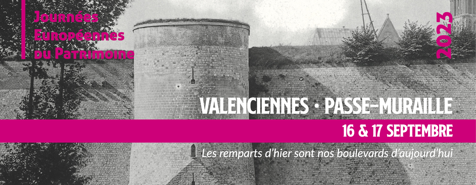 [#JournéesEuropéennesDuPatrimoine] TOP départ 🏃‍♀️🏃‍♂️ des Journées Européennes du Patrimoine, édition 2023 à Valenciennes 🤩 
▶ Une large programmation vous est offerte autour de la thématique  » Les remparts d’hier sont nos boulevards d’aujourd’hui »
ℹ️ Pour ne rien louper sur ce week-end dédié au Patrimoine, voici :
👉 le lien de l’événement : https://fb.me/e/1mD0RUqfz
👉 le programme : https://www.calameo.com/ville-de-valenciennes/read/005386621e1a467c0789e
Bon weekend à toutes et à tous 😉