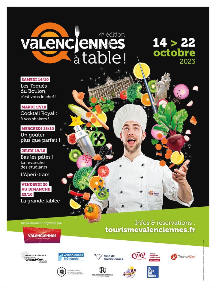 [🍴VALENCIENNES A TABLE🍴] L’évènement Valenciennes à Table fait son grand retour du 14 au 22 octobre 2023 !
Place à la 4ème édition organisée par Valenciennes Tourisme & Congrès 👇👇👇
🍴 Au programme 👉 https://www.tourismevalenciennes.fr/valenciennes-a-table-1
ℹ Infos et réservation sur la billetterie [Valenciennes à table #4]
https://www.tourismevalenciennes.fr/billetterie-et-reservations
⚠️ Places limitées pour certains ateliers.
‼️ Ne tardez pas à vous inscrire & à partager un max ‼️
(Un évènement inscrit dans le cadre de la labellisation « Hauts-de-France région européenne de la Gastronomie 2023)