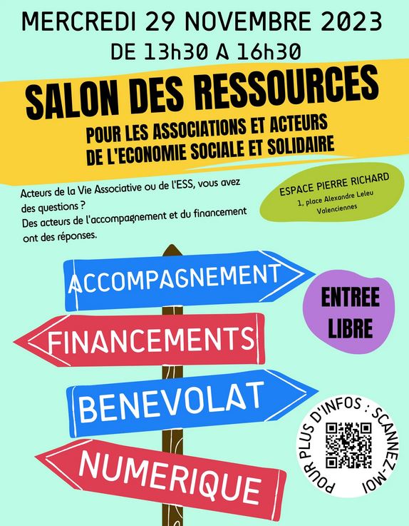 [INFO] Associations et acteurs de l’économie sociale et solidaire ? RDV mercredi 29/11, espace Pierre Richard pour participer au 1er #salondesressources

👉ce salon s’adresse aux professionnels et bénévoles engagés dans la vie associative et l’Économie Sociale et Solidaire.
👉une quarantaine d’acteurs en mesure de vous informer et vous accompagner sur les questions de financements, numérique, bénévolat… seront présents !
👉des mini-conférences et tables rondes seront organisées sur différentes thématiques
ℹ L’entrée est gratuite, on vous attend nombreux !
Voici le programme 👉https://www.valenciennes.fr/agenda/salon-des-ressources/