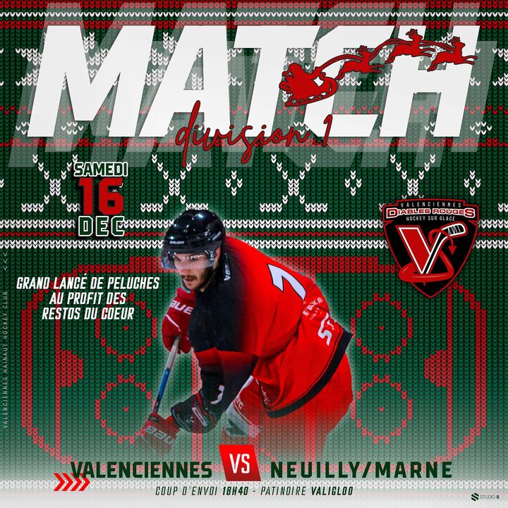 [INFO] Les Diables Rouges de Valenciennes – VHHC renouvèlent le BEAR TOSS 🧸😈
RDV samedi 16 décembre à la patinoire Valigloo, les diables reçoivent les bisons de Neuilly !
👉Coup d’envoi 18h30
Pensez à ramener vos peluches pour les lancer sur la glace lors du traditionnel « Teddy bear toss » 🧸
👉Pour faire un maximum d’heureux chez les Restos du Coeur, on vide ses placards, ceux de ses voisins et de sa famille.
👉Les Diables Rouges de Valenciennes – VHHC comptent sur vous pour voir une montagne de peluches sur la glace samedi 
ℹ️ Si vous ne pouvez être là lors du match, vous pouvez déposer vos peluches à l’accueil de la patinoire pendant les heures d’ouverture ou à l’entrée club pendant les heures d’entraînements