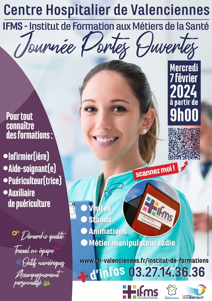 [INFO] Le Centre Hospitalier de Valenciennes, vous invite à découvrir les formations liées aux métiers de la santé !
RDV mercredi 7 février à partir de 9h, pour assister aux Journées Portes Ouvertes de l’IFMS.
👉Inscrivez-vous et parlez-en autour de vous : https://my.weezevent.com/jpo-ifms-2024
‼️ L’entrée ne se fera que sur inscription et sur présentation du ticket.