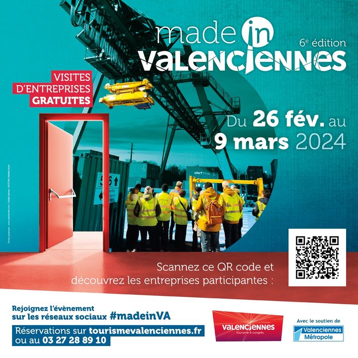 [ #madeinvalenciennes ] L’évènement organisé par Valenciennes Tourisme & Congrès  fait son grand retour !
De nombreuses entreprises du territoire vous (ré)ouvrent exceptionnellement leurs portes et leurs coulisses !
👉RDV du 26 février au 9 mars 2024, venez (re)découvrir le savoir-faire local et échanger avec les salariés des entreprises pendant 1h à 2h de visites.
👉La billetterie est ouverte depuis le 15 février, les places partent très vite, alors ne tardez pas à vous inscrire.
👉 RDV 👉 https://marketplace.awoo.fr/466