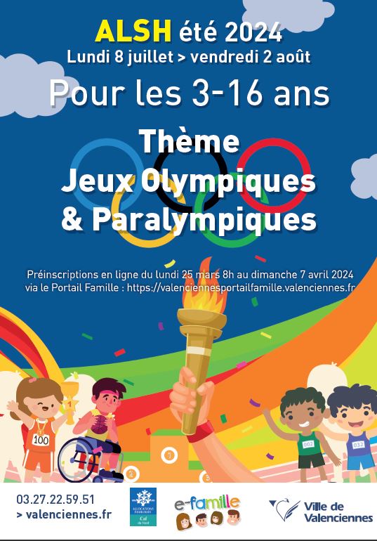 [ALSH] Il est temps de penser 🤔 à ce que feront vos enfants lors des grandes vacances🌞🌈. Cette année, les ALSH sont ouverts du lundi 8 juillet au vendredi 2 août et auront pour thématique « Les jeux olympiques et paralympiques » 🤩
ℹ️ Les préinscriptions sont ouvertes jusqu’au dimanche 7 avril 2024, dans la limite des places disponibles.
+ d’infos 👉 https://www.valenciennes.fr/agenda/accueil-de-loisirs-sans-hebergement-jeux-olympiques-paralympiques/