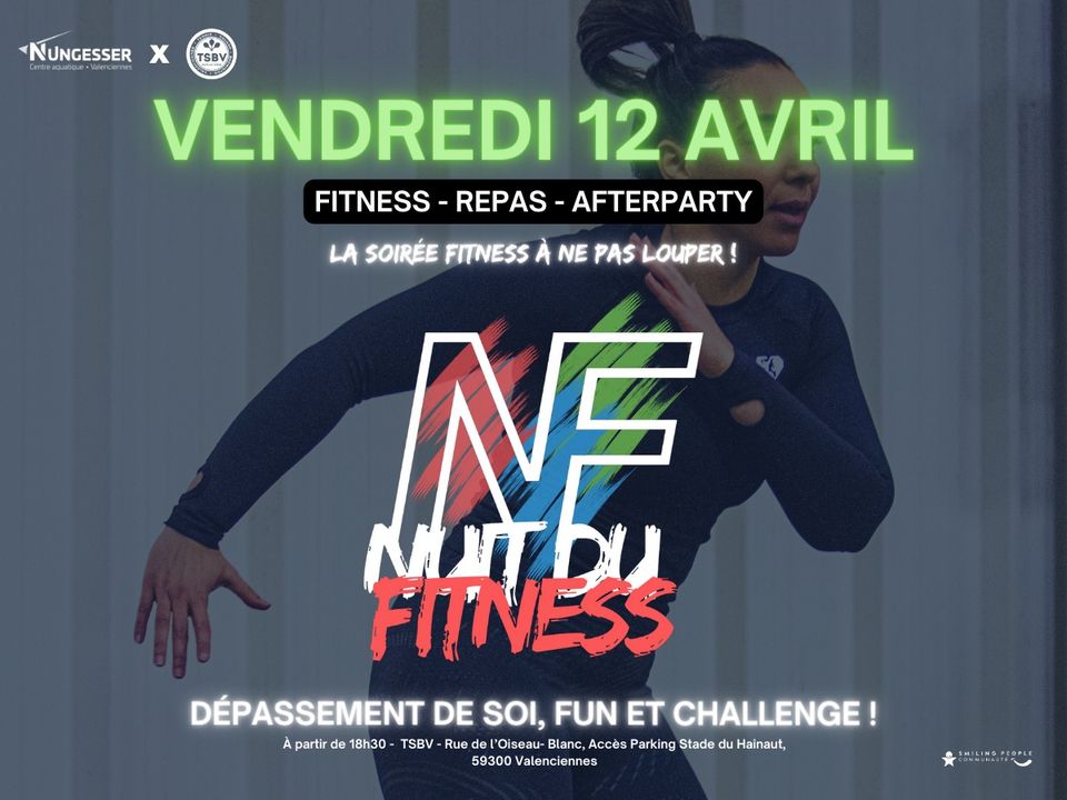 [RDV Centre aquatique Nungesser] Êtes-vous prêts à suer et vous amuser ?
Le Centre aquatique Nungesser vous donne RDV vendredi 12 Avril dès 18h30 au TSBV pour participer à LA Nuit du Fitness ! 🎉💪
👉 Au programme :
▶ cours fitness géant – chorégraphies inédites Lesmills 
▶ restauration salée et sucrée concoctée par le Restaurant l’Atelier de Nungesser 😋 
▶ Ettttttt 🎉 After party ! 🎉

ℹ️ réservation sur 👉 https://my.weezevent.com/nuit-du-fitness-2
+ d’infos sur le lien de l’événement 👉https://fb.me/e/4kBccRRHc