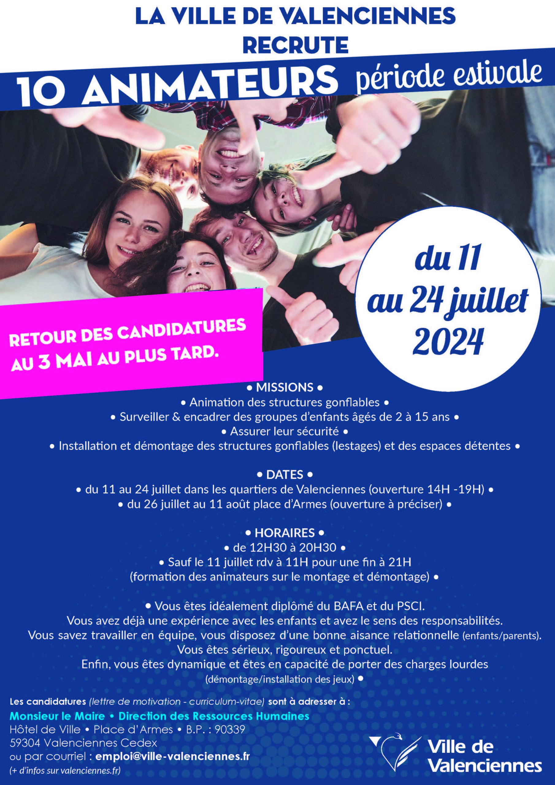 La Ville de Valenciennes recrute 10 animateurs pour la période estivale