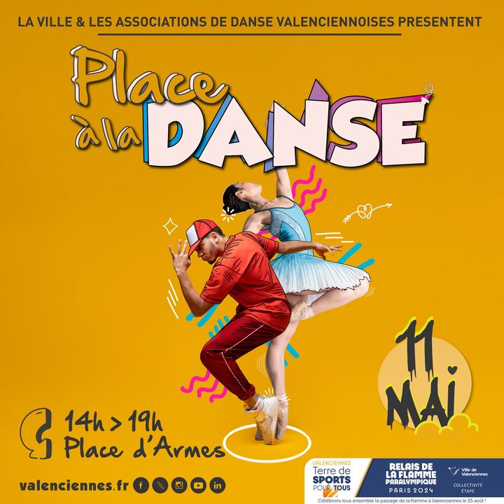 [PLACE A LA 🕺💃👟] Vous attendiez tous son retour… RDV samedi 11 mai, dès 14h sur la place d’Armes pour la nouvelle édition de « Place à la danse »  !
▶️ Au programme 👉démonstration de nombreuses danses avec les associations de danse valenciennoises !
Yanapanaku Dance Center Valenciennes Centre Chorégraphique Flo Delhaie Forró Valenciennes Inspiration Kizomba MC Latino Danse Club Passion VA School Valdanse Back to the Flow MB Dance Company
▶️ Lien de l’événement : https://fb.me/e/4uXvsNDXY

ℹ️ Programmation « Valenciennes, vous déclare sa flamme🔥 » :
👉 https://terredesports.valenciennes.fr
👉 Lien de l’événement : https://fb.me/e/4xsJBPcku
#relaisdelaflammeparalympique #valenciennesterredesportspourtous #Paris2024 #jeuxolympiques
 #jeuxolympiques2024 #JeuxParalympiques