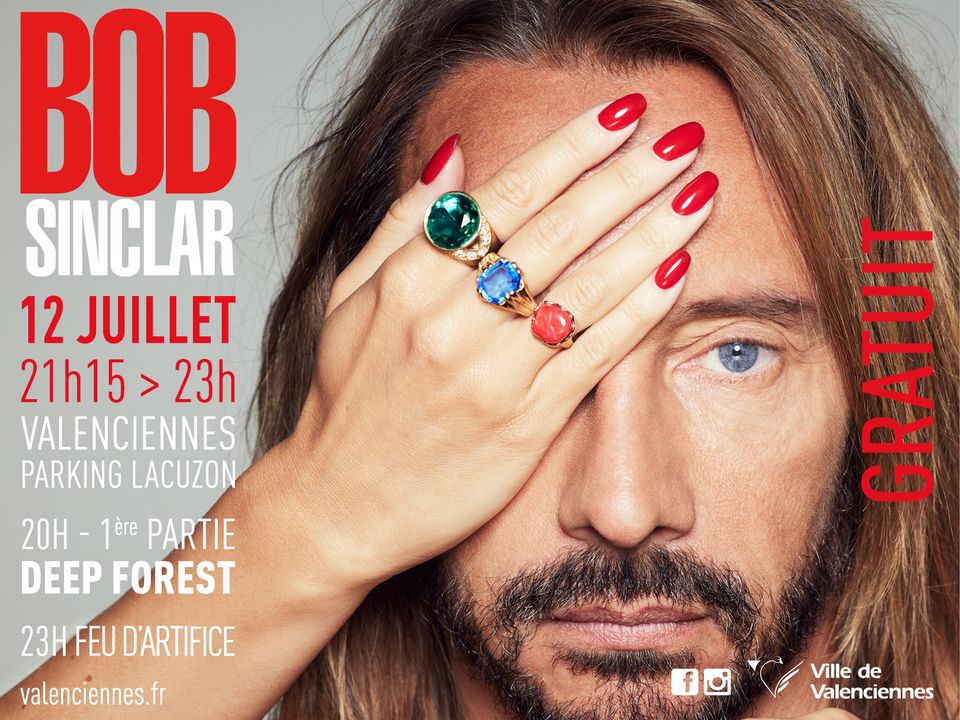 [A VOS AGENDAS📅] RDV vendredi 12 juillet au parking Lacuzon dès 20h !
Il revient ! 10 ans après son incroyable concert Bob Sinclar est de retour à Valenciennes pour un set qui promet un moment inoubliable 🤩😎
👉 En 1ère partie c’est le groupe Deep Forest qui mettra le feu 🔥
👉 Le concert sera suivi d’un feu d’artifice 🎇🎆
ℹ Concert Gratuit 
Lien de l’événement 👉 https://fb.me/e/53Qpp2fJy