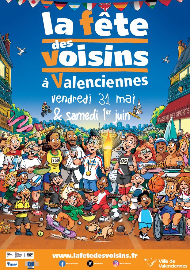 [LA FÊTE DES VOISINS] La  » #FêteDesVoisins  » est de retour 🤩 !  
La 25ème édition se tient à Valenciennes, le vendredi 31 mai et le samedi 1er juin. 
👉Les lieux ne manquent pas pour se retrouver entre voisins    
ℹ️ Les personnes qui souhaitent organiser une « fête des voisins » peuvent se rapprocher du service cohésion sociale pour des questions liées à la logistique au 03 27 22 56 75/03 27 22 57 87.