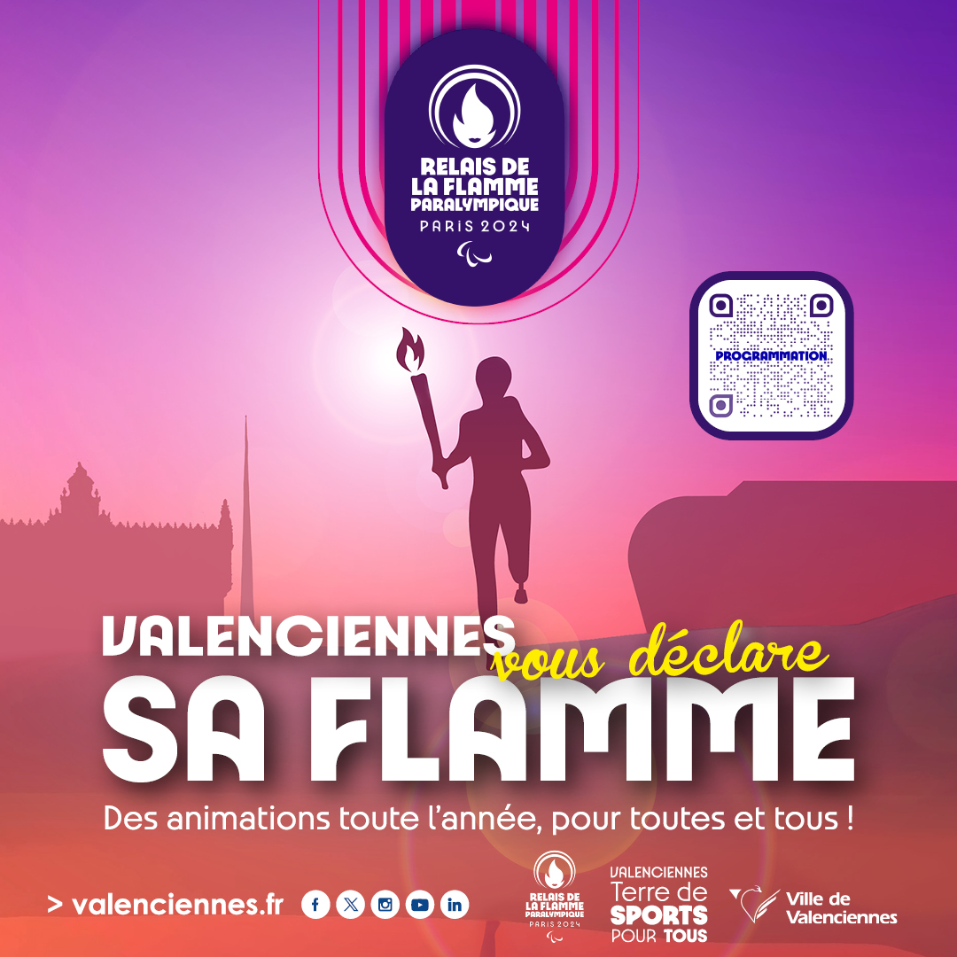 Le dimanche 25 août la flamme paralympique passe à valenciennes ! 
Découvrez nos éclaireurs Roselyne Leleu et Ilyass Belhadri 

Roselyne leleu 👉 https://youtu.be/_HGo8bljxXs
Ilyass Belhadri 👉 https://youtu.be/Dql860BlaP4
Programmation « Valenciennes, vous déclare sa flamme » : https://terredesports.valenciennes.fr/relais-de-la-flamme
