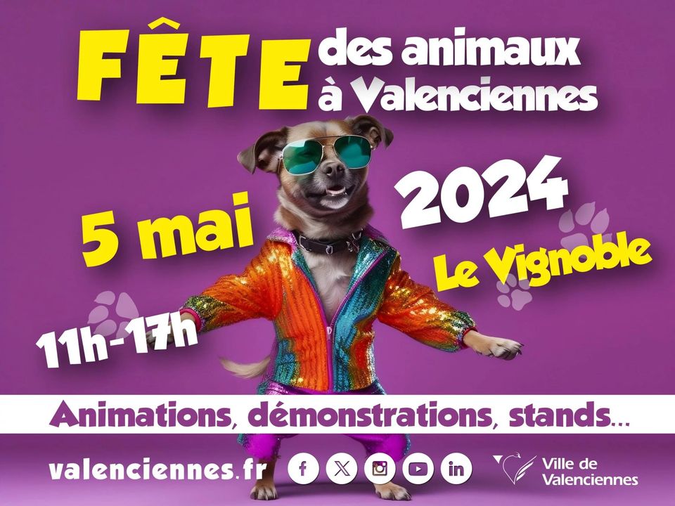 🐶𝐀𝐦𝐢𝐬 𝐝𝐞𝐬 𝐚𝐧𝐢𝐦𝐚𝐮𝐱 ? 𝐑𝐃𝐕 𝐚𝐮𝐣𝐨𝐮𝐫𝐝’𝐡𝐮𝐢 𝐝𝐞 𝟏𝟏𝐡 𝐚̀ 𝟏𝟕𝐡 𝐚̀ 𝐥’𝐞𝐧𝐭𝐫𝐞́𝐞 𝐝𝐮 𝐕𝐢𝐠𝐧𝐨𝐛𝐥𝐞 🦮🐈‍⬛🐓🐹🫏

Vous y retrouverez :

🐾Des stands autour des chiens, chats, ânes, lapins, cochons d’Indes, poules, oiseaux , lémuriens et bien d’autres …

🐾 Des conseils et aides pour soigner et éduquer et secourir votre animal (ostéopathe, naturopathe, soins énergétiques …)

🐾 De quoi régaler votre petit compagnon avec la vente de friandises et produits dediés 

🐾 Une mini ferme pédagogique 

https://www.valenciennes.fr/agenda/fete-des-animaux-3/