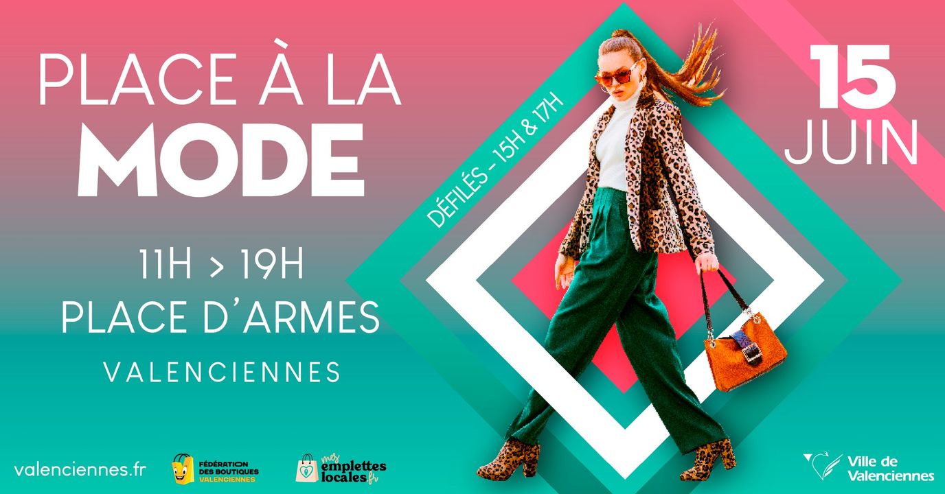 [👠👗PLACE À LA MODE👠👗] Venez profiter de la place d’Armes samedi 15 juin de 11h à 19h, pour la 2ème édition de « place à la mode » 👠👗🤩       
👉 Vous découvrirez les collections de prêt-à-porter et accessoires des commerçants valenciennois et apprécierez les défilés tout en profitant des terrasses de cafés et restaurants.
👠 Défilés à 15h et 17h 👠 On vous attend nombreux 😉 
ℹ + d’infos sur le lien de l’événement 👉https://www.facebook.com/share/KxJU7vg1NJToJRpF/