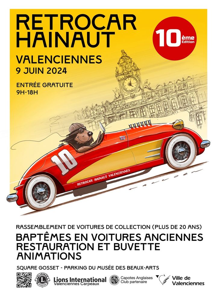 [🚘🚘RETROCAR🚘🚘] RDV dimanche 9 juin, de 9h à 18h au kiosque derrière le Musée des Beaux-Arts de Valenciennes pour découvrir la 10ème édition de Rétrocar Hainaut  
🚘Pour cette occasion, le Lions Club Valenciennes – Carpeaux vous a une nouvelle fois concocté une journée inoubliable.
🚘Au programme 👉
🔸Rassemblement de voitures de collection de + de 20 ans ;
🔸Baptêmes en voitures anciennes ;
🔸Salon artistique : dessinateurs, peintres, photographes, vente d’affiches anciennes et de voitures miniatures ;
🔸Animations : magiciens, jeux anciens, jeu gonflable, danses salsa et rock de 14h à 16h30, food-trucks,..
🚘 Les voitures anciennes paraderont à 17h sur les boulevards de Valenciennes.
Ils vous attendent nombreux, alors foncez 😉