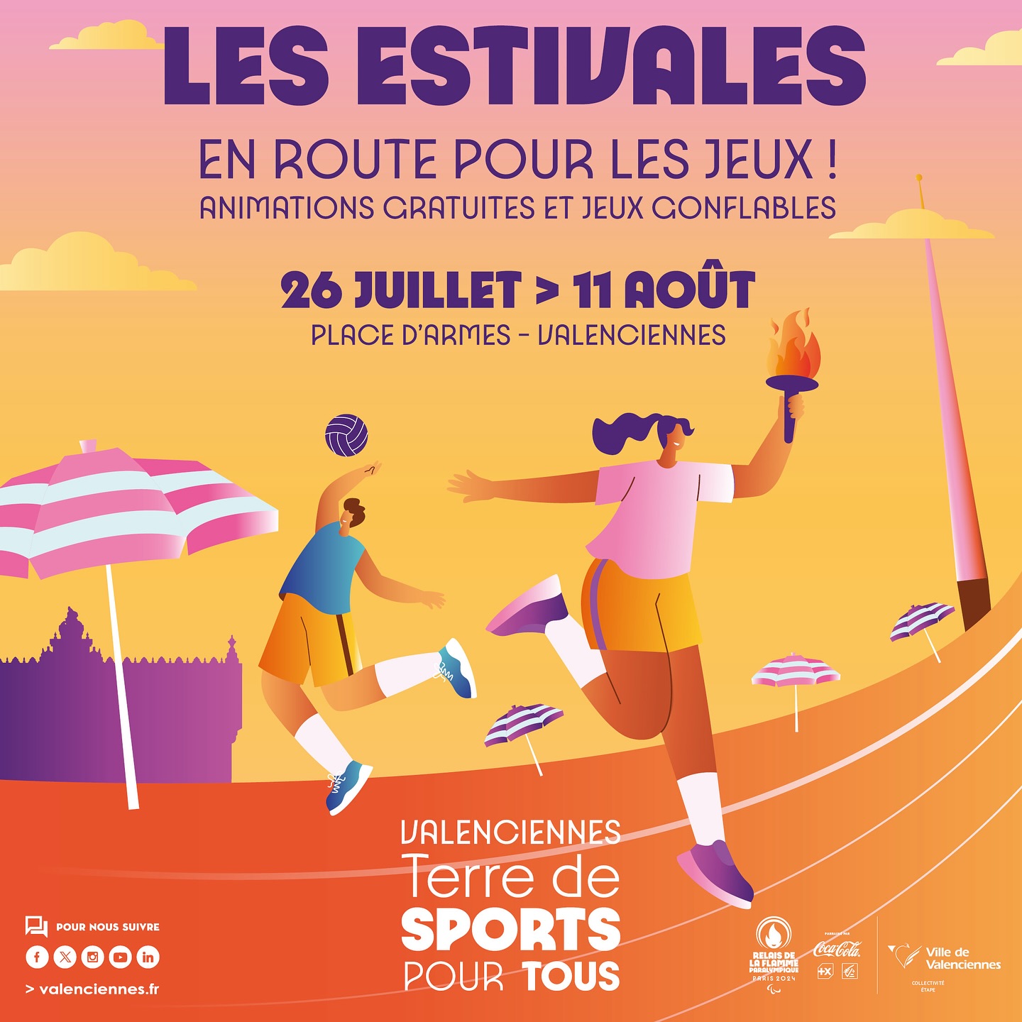 ⛱️ Du 26 juillet au 11 août, la place d’Armes se transforme en parcours olympique où jeux gonflables, parcours ludiques et animations gratuites vous attendent ! ⛱️
Le programme complet ici 👉 https://www.valenciennes.fr/wp-content/uploads/2024/07/estivales-2024-programme-A5-STC-2.pdf